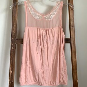 AEO Pink Sleeveless Top wLacey Collar - Size small